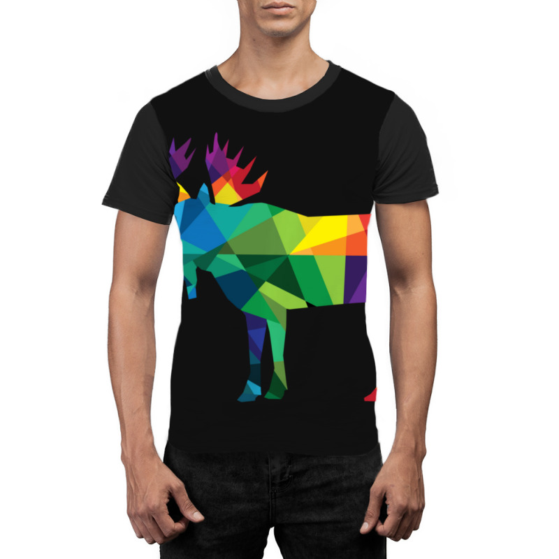 Limited Edition Moose Colorful Low Poly Art Hunting Theme- Hunters Graphic T-shirt | Artistshot