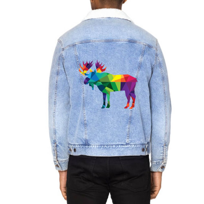 Limited Edition Moose Colorful Low Poly Art Hunting Theme- Hunters Unisex Sherpa-lined Denim Jacket | Artistshot