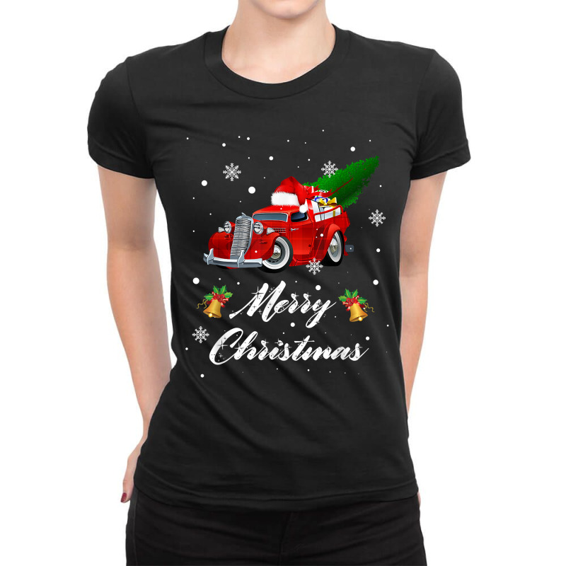 Merry Christmas Vintage Wagon Red Truck Pajama Family Party T Shirt Ladies Fitted T-Shirt by hyong5i4 | Artistshot