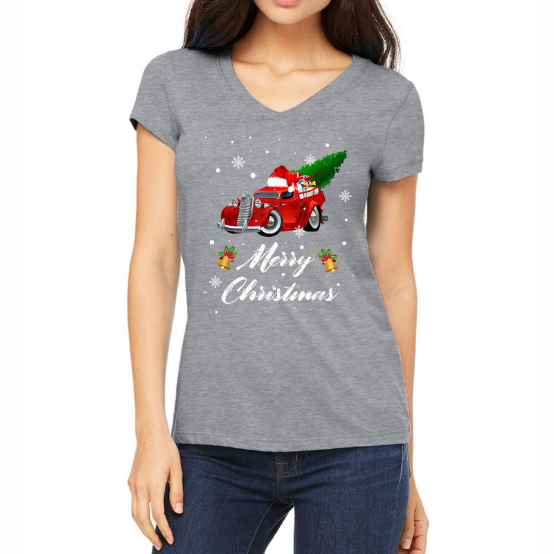 Merry Christmas Vintage Wagon Red Truck Pajama Family Party T Shirt Women's V-Neck T-Shirt by hyong5i4 | Artistshot