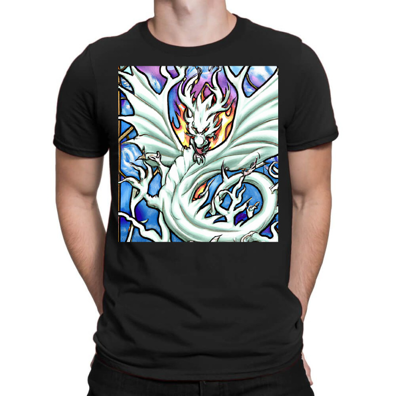 Limited Edition White Dragon Breathing Fire Stained Glass T-shirt | Artistshot