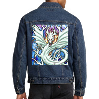 Limited Edition White Dragon Breathing Fire Stained Glass Men Denim Jacket | Artistshot