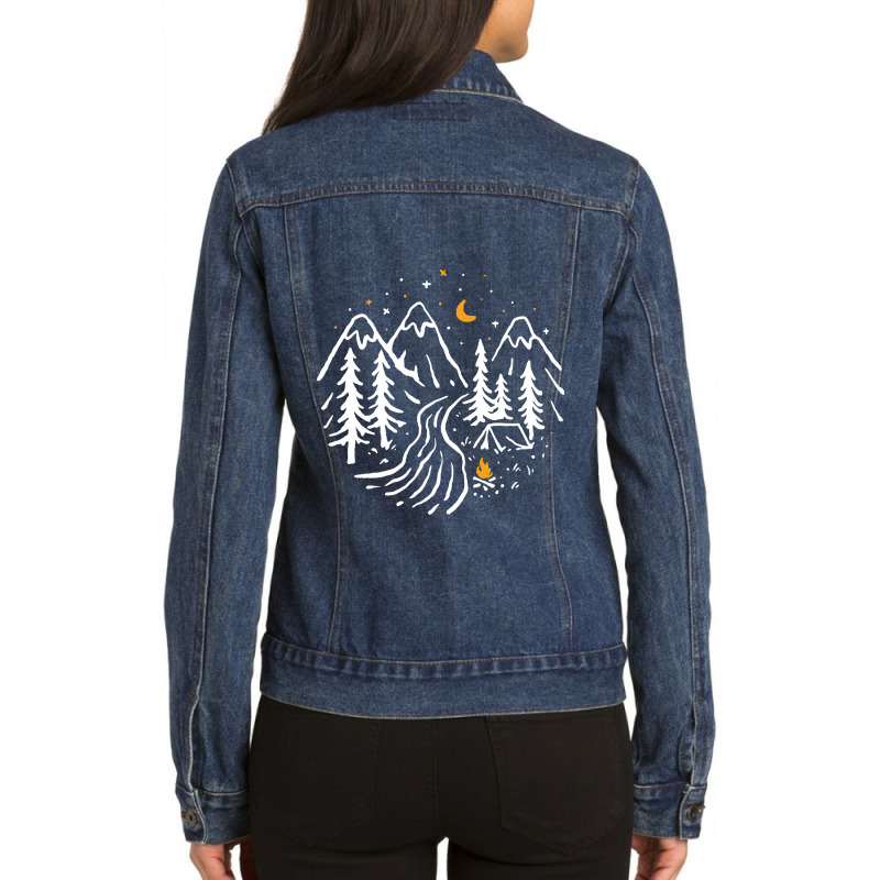 Night Camping Ladies Denim Jacket by Quilimo | Artistshot