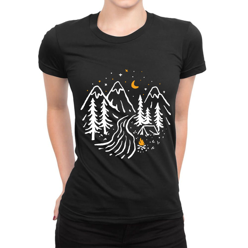 Night Camping Ladies Fitted T-Shirt by Quilimo | Artistshot