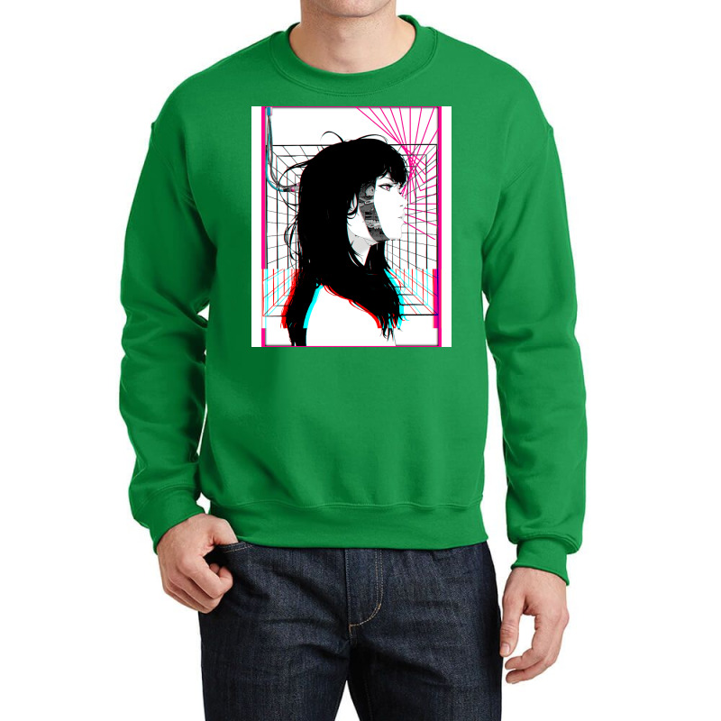 Cyberpunk Cyborg Girl Color Glitch Futuristic Style Crewneck Sweatshirt by livinostuffs6 | Artistshot