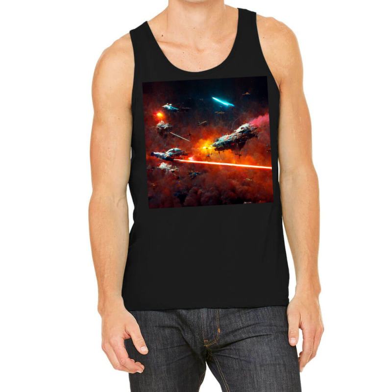 Epic Space Battle Painting Poster Chaotic Laser Fight Tank Top | Artistshot