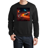 Epic Space Battle Painting Poster Chaotic Laser Fight Crewneck Sweatshirt | Artistshot