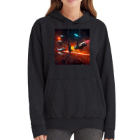 Epic Space Battle Painting Poster Chaotic Laser Fight Vintage Hoodie | Artistshot