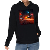 Epic Space Battle Painting Poster Chaotic Laser Fight Lightweight Hoodie | Artistshot