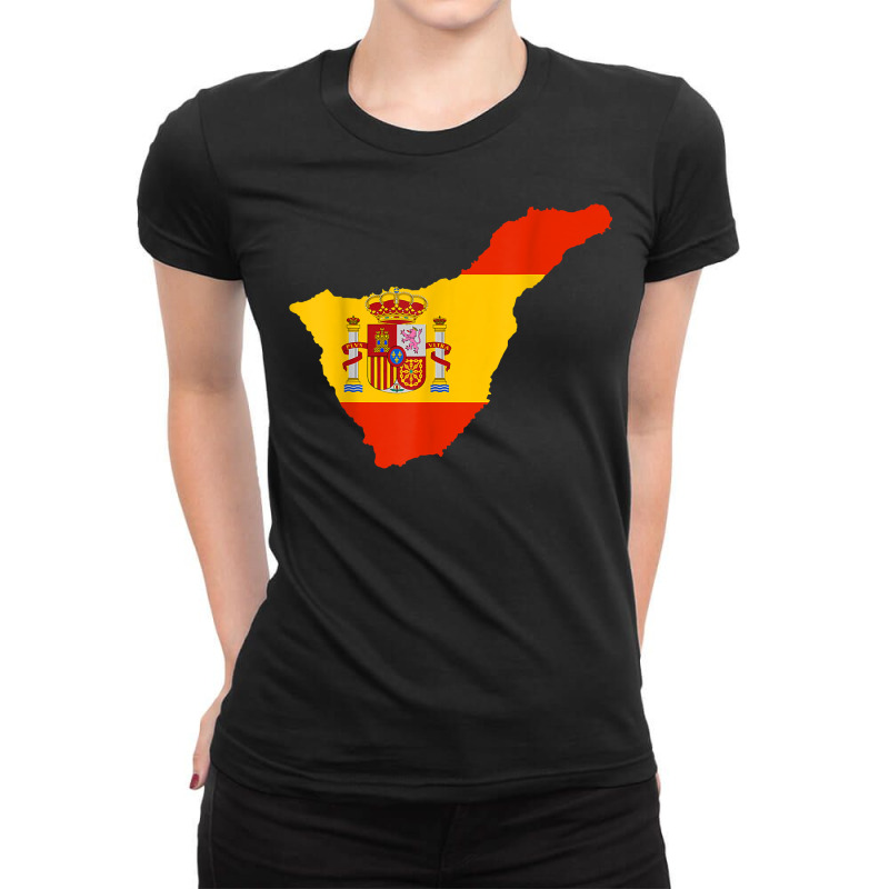 Spain Flag In Tenerife Outline   Tenerife T Shirt Ladies Fitted T-Shirt by veroniquetour3tz | Artistshot