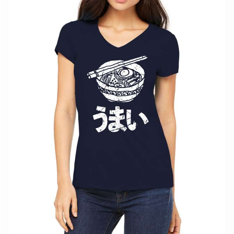 Japanese Language Umai Delicious Ramen Nihongo Otaku Fan Women's V-Neck T-Shirt by aramejegq | Artistshot