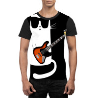 Funny Cat Wearing Sunglasses Playing Bass Guitar Graphic T-shirt | Artistshot