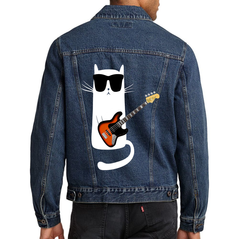 Funny Cat Wearing Sunglasses Playing Bass Guitar Men Denim Jacket by JamesArtists | Artistshot