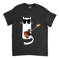 Funny Cat Wearing Sunglasses Playing Bass Guitar Classic T-shirt | Artistshot