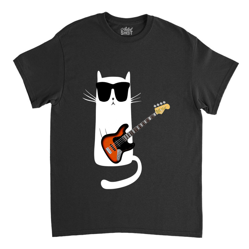 Funny Cat Wearing Sunglasses Playing Bass Guitar Classic T-shirt by JamesArtists | Artistshot