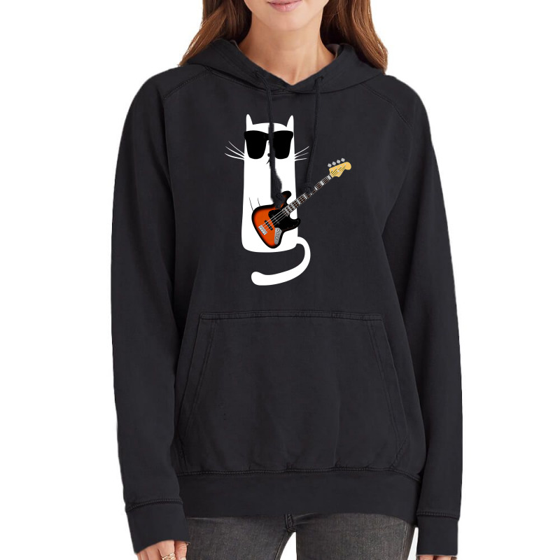 Funny Cat Wearing Sunglasses Playing Bass Guitar Vintage Hoodie by JamesArtists | Artistshot