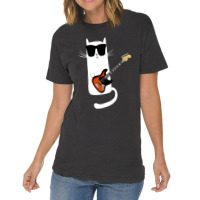 Funny Cat Wearing Sunglasses Playing Bass Guitar Vintage T-shirt | Artistshot