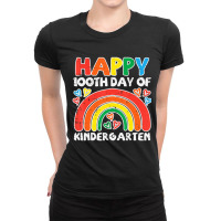 Trending Happy 100th Day Of Kindergarten Rainbow 100 Days Teacher Kid Ladies Fitted T-shirt | Artistshot