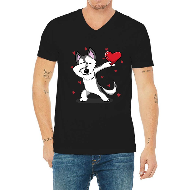 Funny Dabbing Husky Heart Valentine S Day Gift Boys Girls V-neck Tee | Artistshot