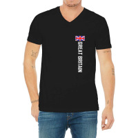 Great Britain Vertical With Flag White Text V-neck Tee | Artistshot