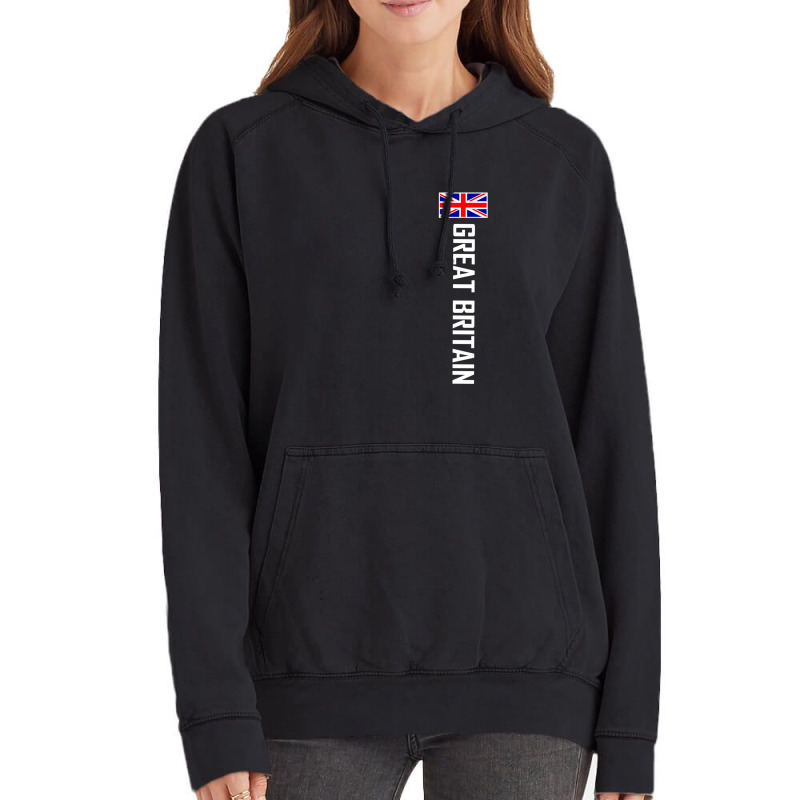 Great Britain Vertical With Flag White Text Vintage Hoodie | Artistshot