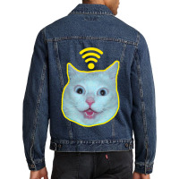 Cat Meme  Free Wifi Men Denim Jacket | Artistshot