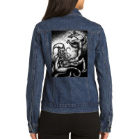 Cthulu Sea Monster Mythological Viking Creature  Hippie Hipster Ladies Denim Jacket | Artistshot