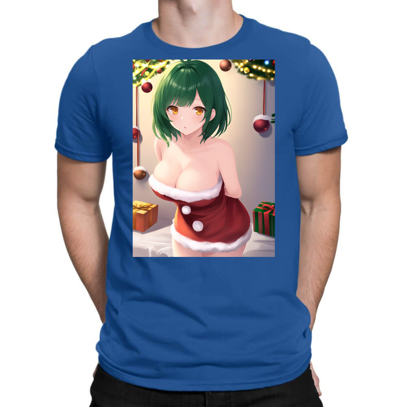 Anime Girl With Green Hair Wearing A Sexy Christmas Themed Outfit. T-shirt | Artistshot