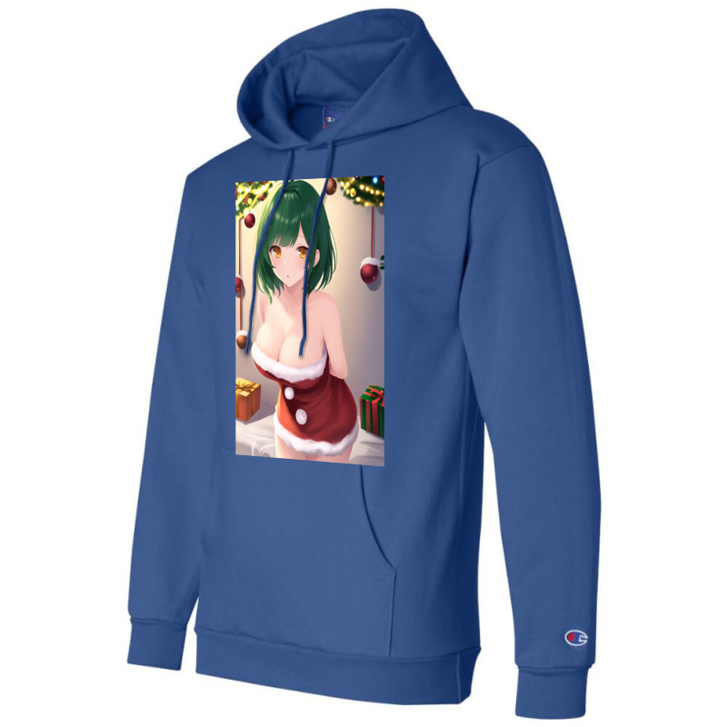 Anime Girl With Green Hair Wearing A Sexy Christmas Themed Outfit. Champion Hoodie | Artistshot