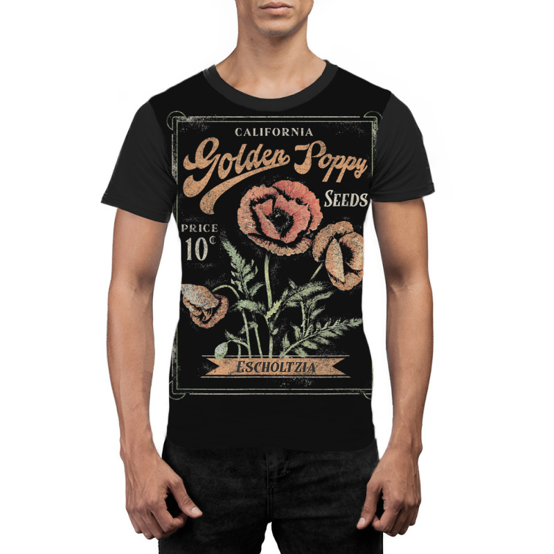 Trendy California Golden Poppy Vintage Stamp Graphic T-shirt | Artistshot