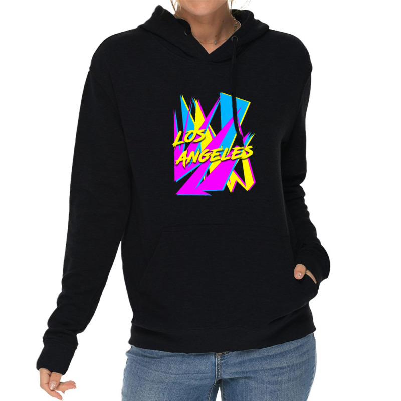 Los Angeles Retrowave Sharp Angles Cmyk Neon 80s Edition 1 Lightweight Hoodie | Artistshot