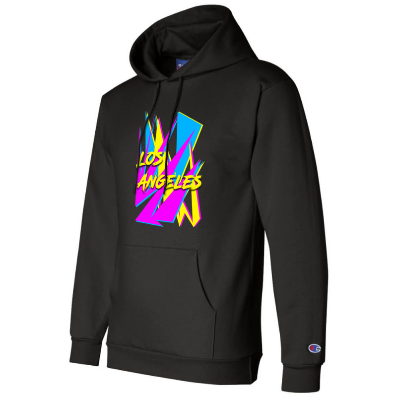 Los Angeles Retrowave Sharp Angles Cmyk Neon 80s Edition 1 Champion Hoodie | Artistshot