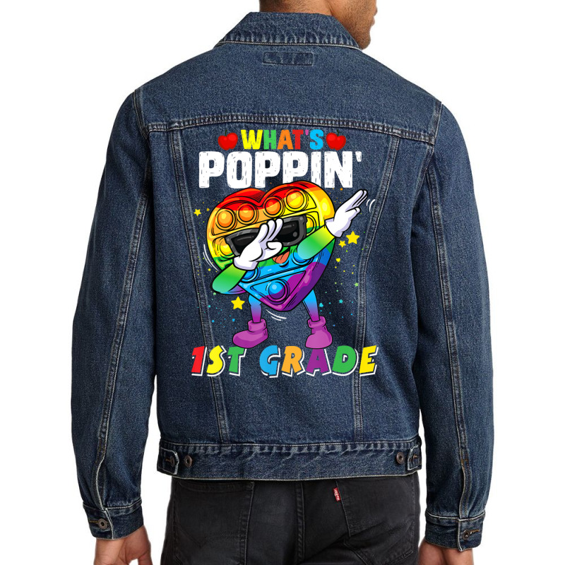 Limited Edition Fidget Toy What's Poppin 1st Grade 100th Day Of School Men Denim Jacket | Artistshot