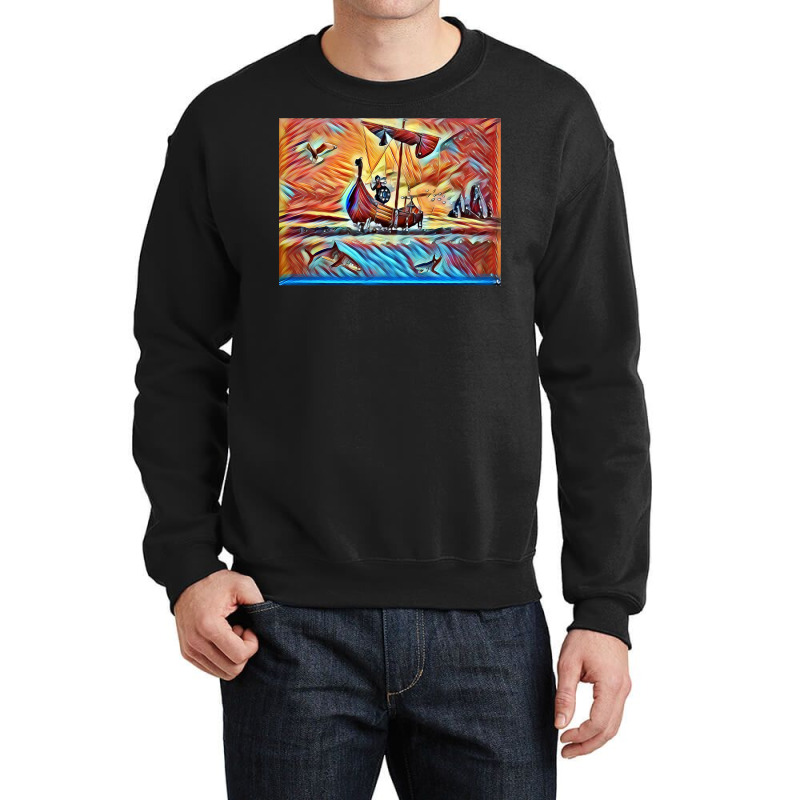 Viking Warrior In A Boat  Vintage Hipster Crewneck Sweatshirt | Artistshot