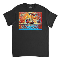 Viking Warrior In A Boat  Vintage Hipster Classic T-shirt | Artistshot