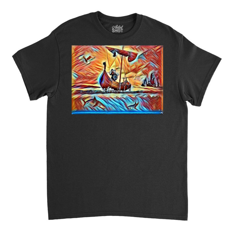 Viking Warrior In A Boat  Vintage Hipster Classic T-shirt | Artistshot