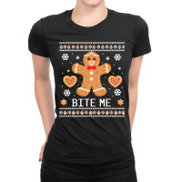 Ugly Christmas Sweater Bite Me Gingerbread Man Long Sleeve T Shirt Ladies Fitted T-shirt | Artistshot