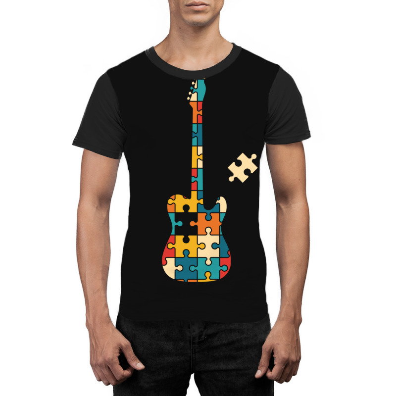 Retro Style Puzzle Tstyle Electric Guitar Silhouette Graphic T-shirt by SandraSerna | Artistshot