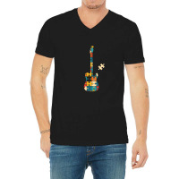 Retro Style Puzzle Tstyle Electric Guitar Silhouette V-neck Tee | Artistshot