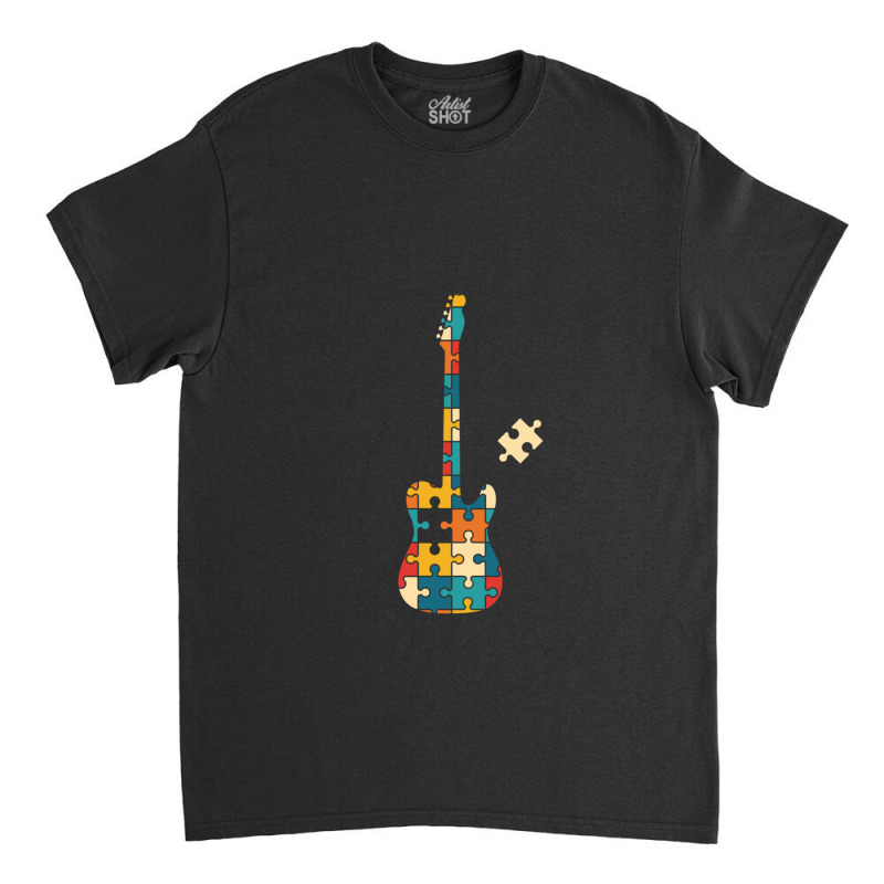 Retro Style Puzzle Tstyle Electric Guitar Silhouette Classic T-shirt by SandraSerna | Artistshot