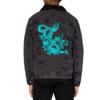 Turquoise Chinese Dragon Unisex Sherpa-lined Denim Jacket | Artistshot