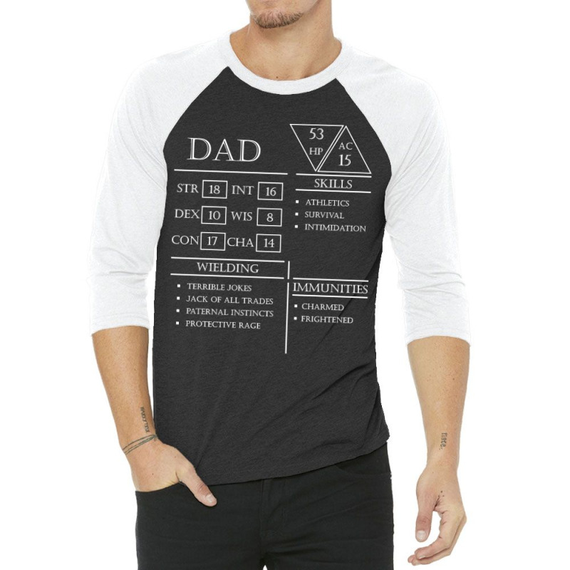 Dad Stats Character Sheet White 3/4 Sleeve Shirt by DanielLopezJacuinde | Artistshot