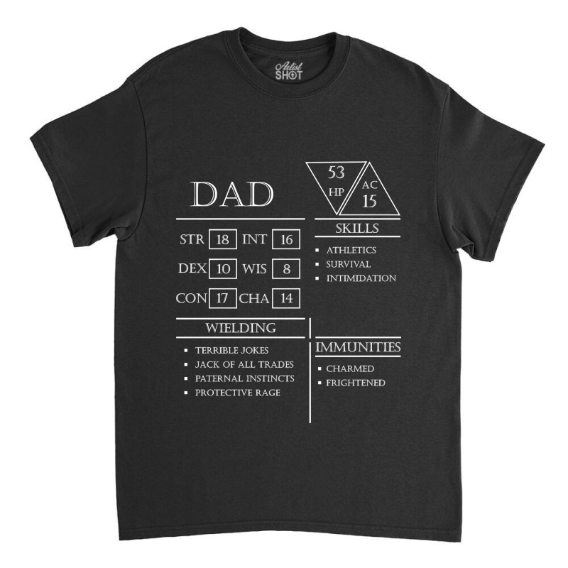 Dad Stats Character Sheet White Classic T-shirt by DanielLopezJacuinde | Artistshot