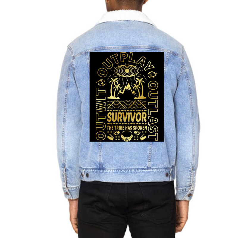 Golden Retro Survivor Poster Gift Unisex Sherpa-Lined Denim Jacket by sivelslebeckl | Artistshot