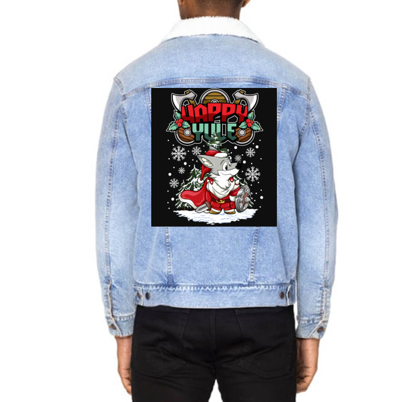 Happy Yule Viking Husky Dog Christmas  Quote Red Unisex Sherpa-lined Denim Jacket | Artistshot