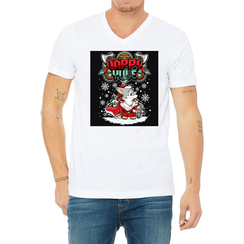 Happy Yule Viking Husky Dog Christmas  Quote Red V-neck Tee | Artistshot