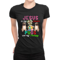 Jesus Is My Savior Pugs Are My Therapy Cute Pugs Easter Eggs Ladies Fitted T-shirt | Artistshot