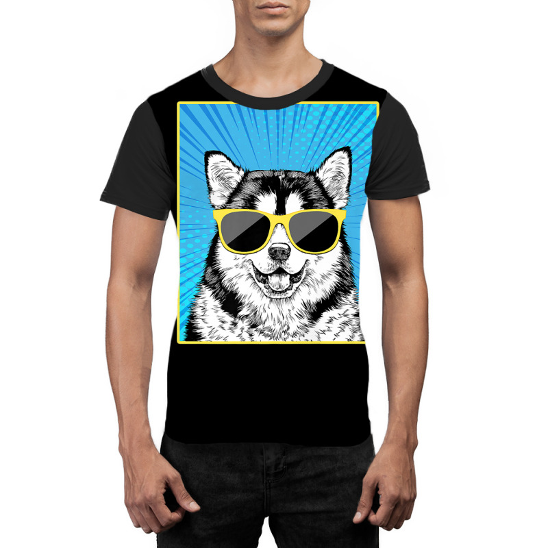 Alaskan Malamute Portrait Pop Art Mally Dog With Sunglasses Graphic T-shirt | Artistshot