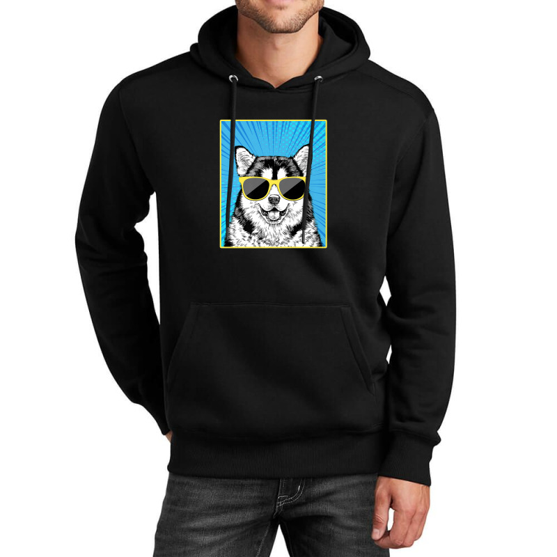 Alaskan Malamute Portrait Pop Art Mally Dog With Sunglasses Unisex Hoodie | Artistshot