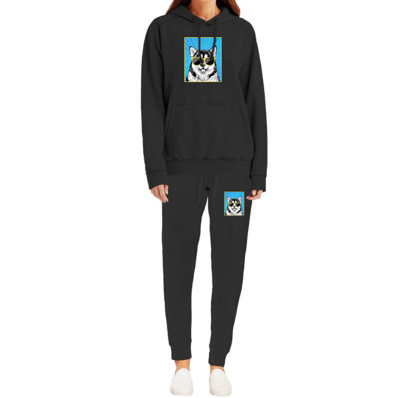 Alaskan Malamute Portrait Pop Art Mally Dog With Sunglasses Hoodie & Jogger Set | Artistshot